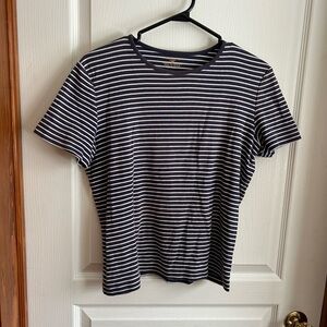 Jones New York Navy and White Striped Tee